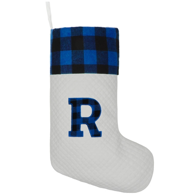 Blue Plaid Monogram Christmas Stocking