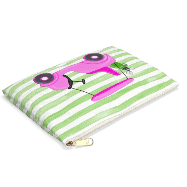Green Stripes with Pink Golf Cart Canvas Pouch