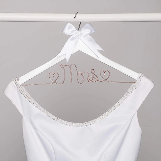 Mrs Wedding Dress Hanger - White with Rose Gold Wire