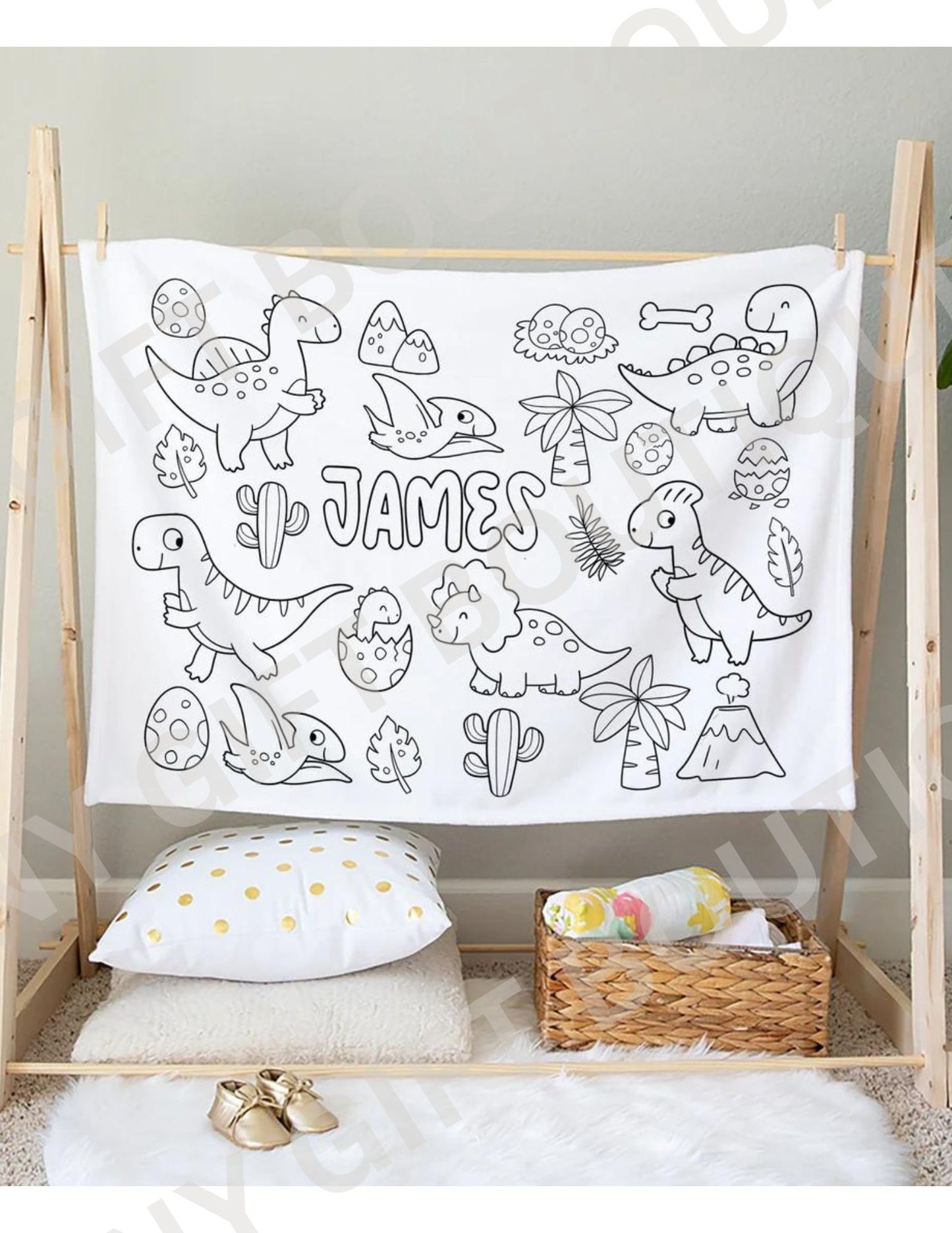Dinosaur Color and Cuddle Personalized Blanket