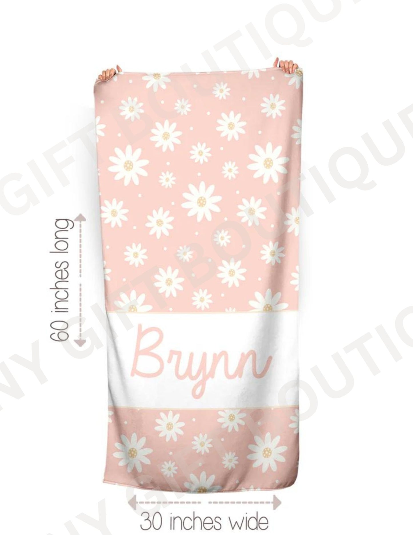 Pretty in Pink Daisy Personalized Beach Towel