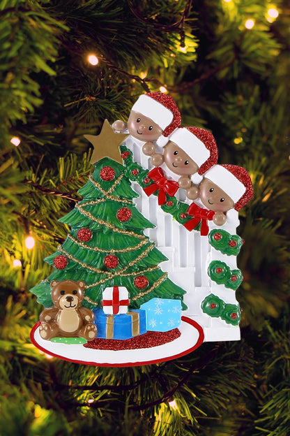 Peeking Family Personalized Ornament - Dark Skin Tone