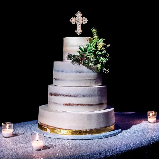 Rose Gold Fancy Crystal Cross Cake Topper