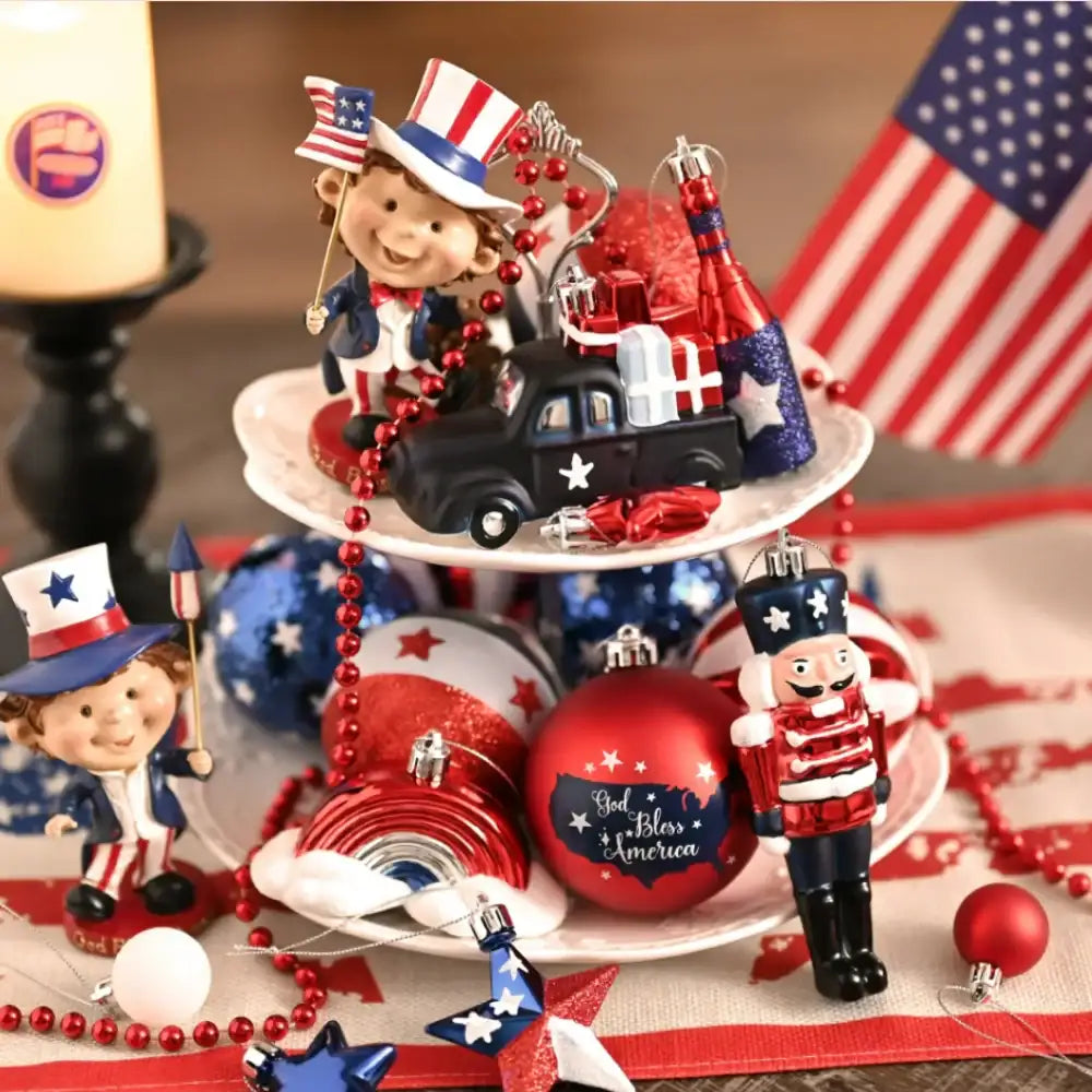 USA Flag Inspired Patriotic Ornament Set, 70pc Ornaments