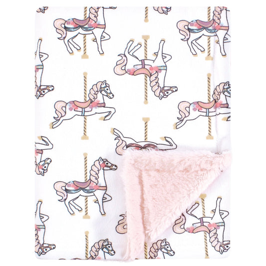 Hudson Baby Plush Sherpa Back Blanket, Carousel - NY Gift Boutique