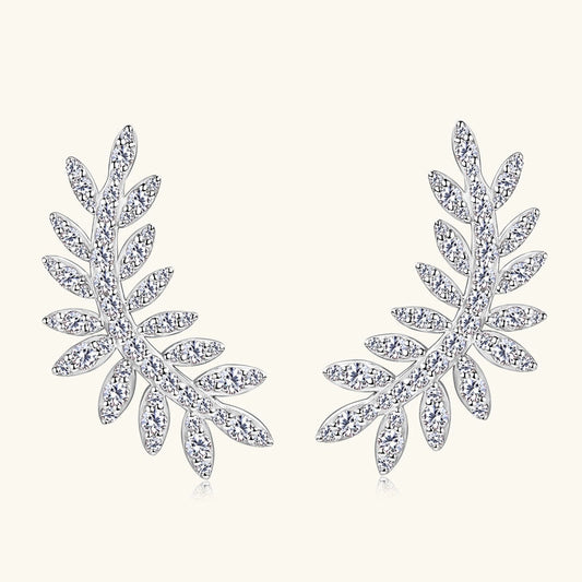Moissanite Leaf Wedding Stud Earrings in 925 Sterling Silver