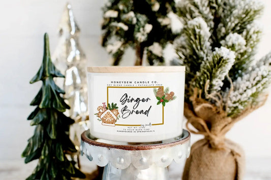 Gingerbread candle with decorative packaging in a festive setting