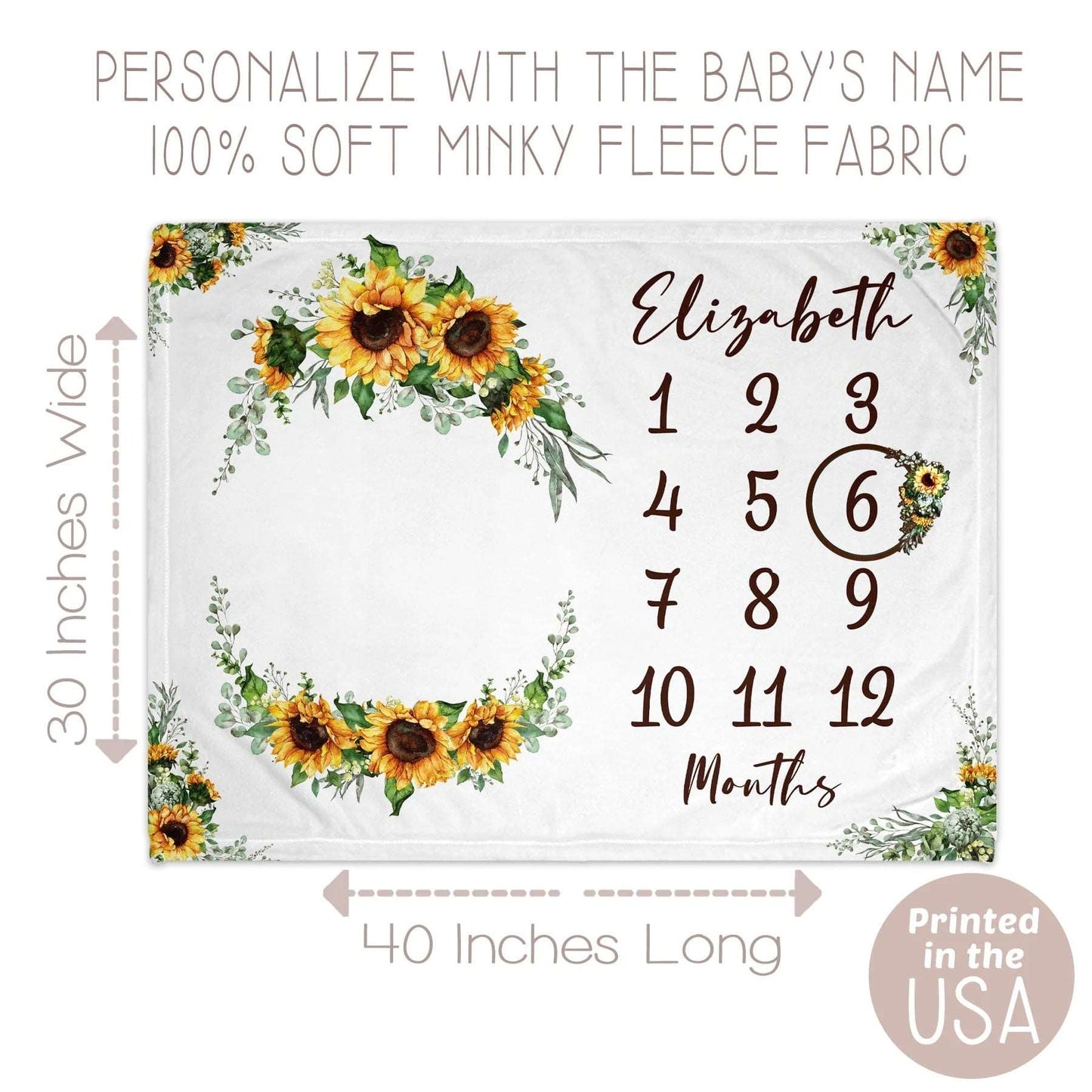 Sunflower Personalized Milestone Baby Blanket