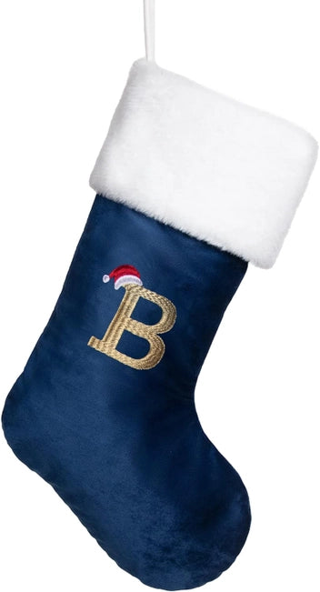 Holiday Blue Monogram Christmas Stocking