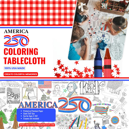 USA Patriotic America 250 Coloring Tablecloth - NY Gift Boutique
