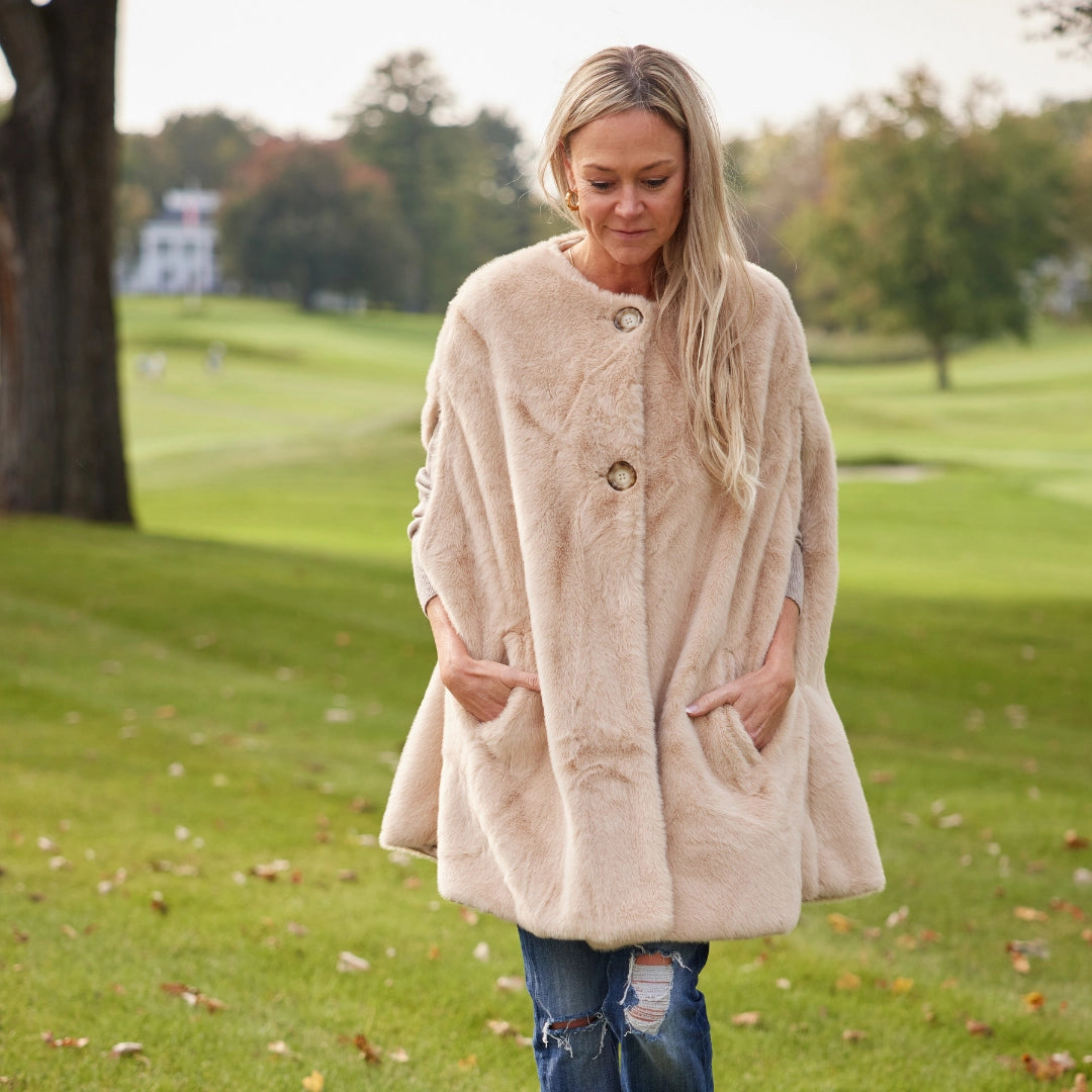 Ts Luxe Faux Fur Camel Poncho