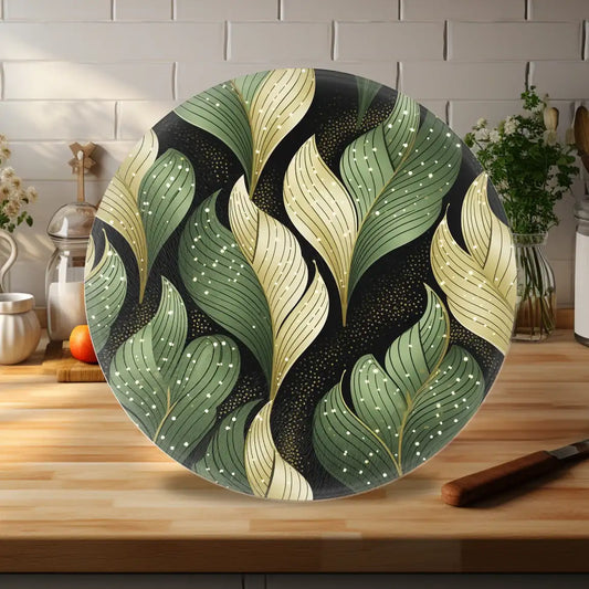 Leaves Round Tempered Glass Cutting Board