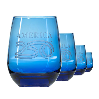 America250™ 15oz Blue Stemless Wine Glass | Set of 12