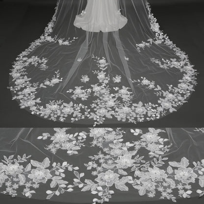 Organza Flowers Embroidered Lace Bridal Veil 120" - Ivory - NY Gift Boutique
