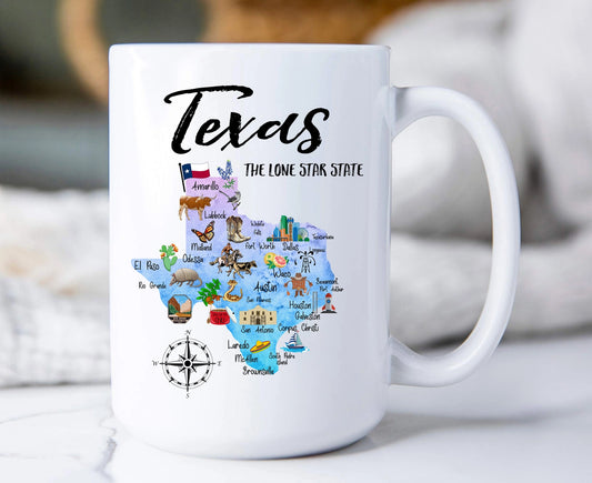 Texas State Map Souvenir 15oz. Coffee Mug