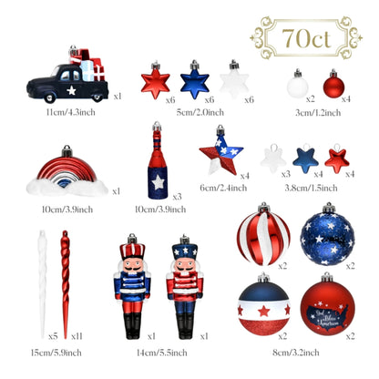 USA Flag Inspired Patriotic Ornament Set, 70pc Ornaments
