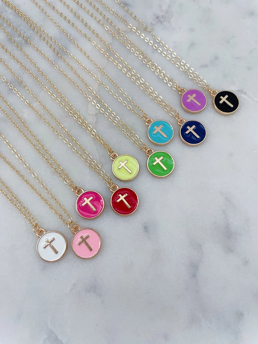 Color Filled Cross Gold Necklace