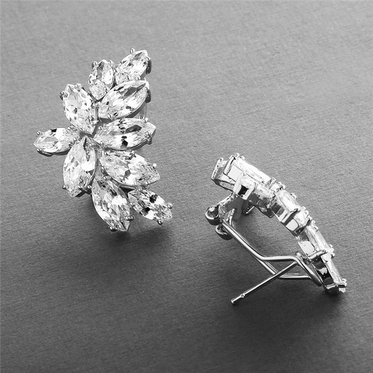 Cubic Zirconia Marquis Cluster Silver Earrings