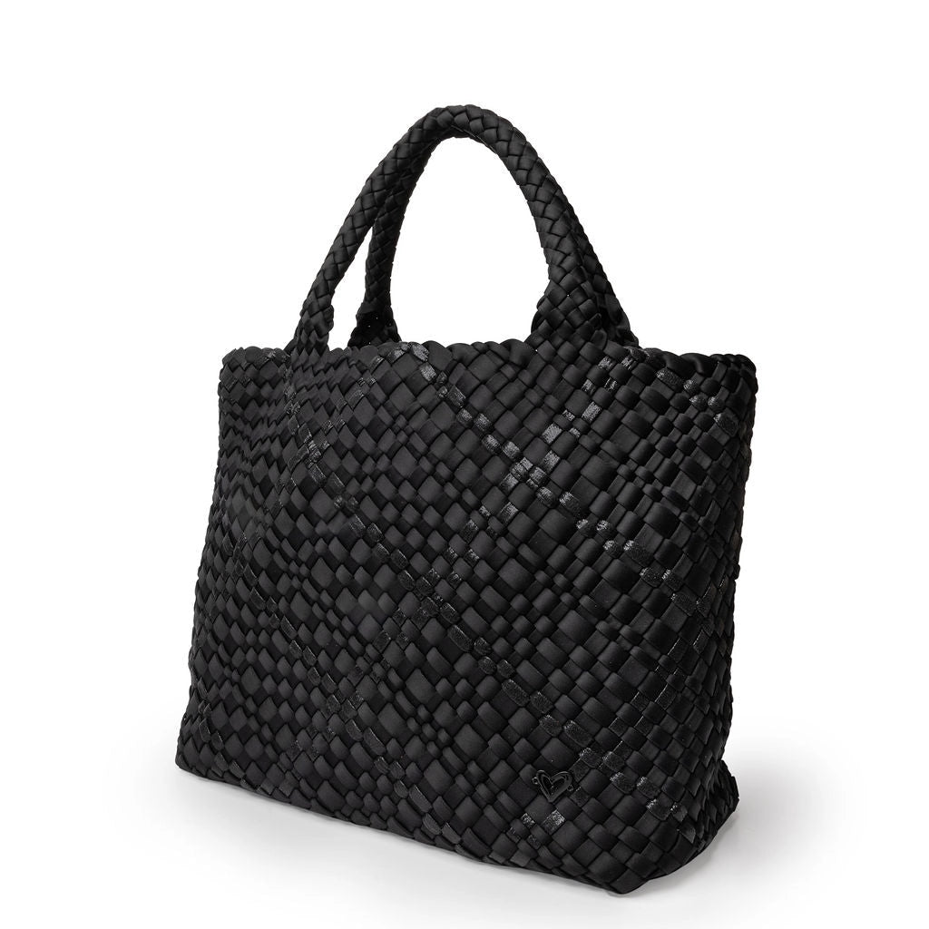 London Woven Large Tote - Nero (Black & Metallic Black)