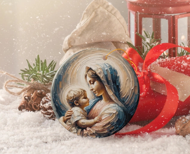 Virgin Mary and Baby Jesus, Oil Painting Style Ornament