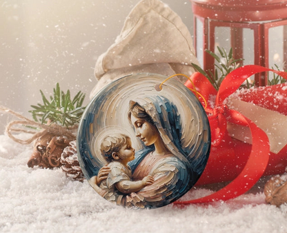 Virgin Mary and Baby Jesus, Oil Painting Style Ceramic Ornament