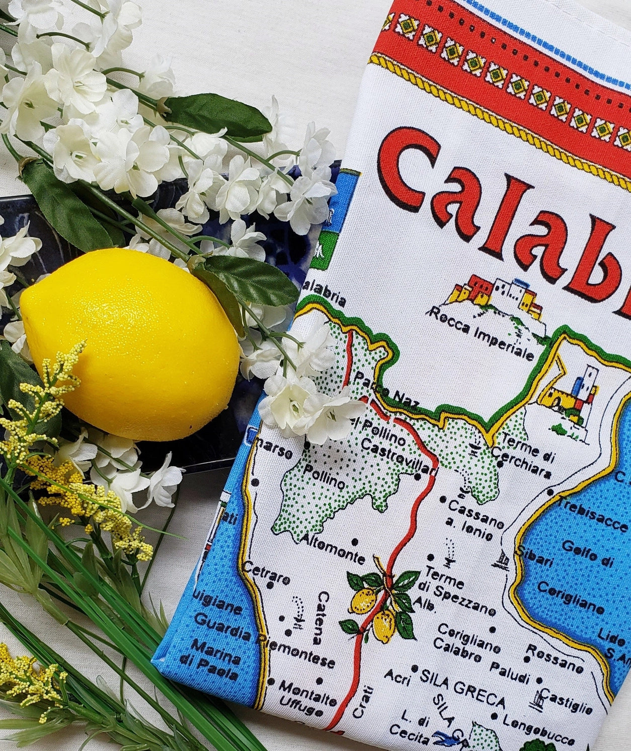 Calabria Cotton Tea Towel Regional Map Made in Italy