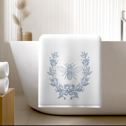 French Inspired Blue Bee Bath Towel