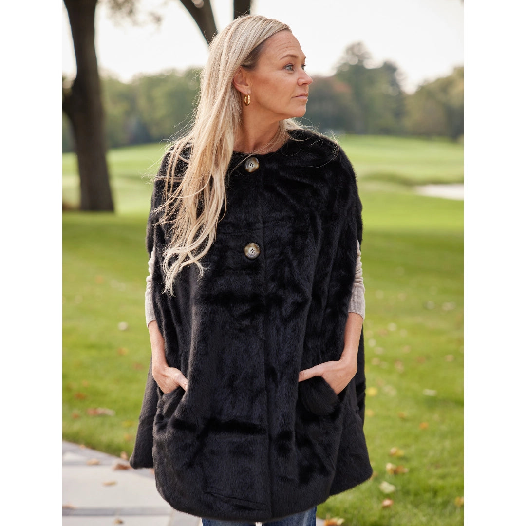 Ts Luxe Black Faux Fur Poncho