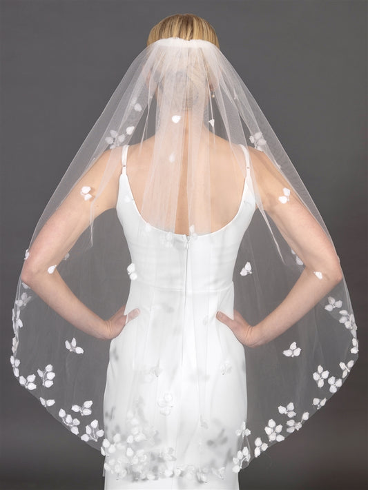 38" Fingertip Length Bridal Veil with Scattered Applique Petals