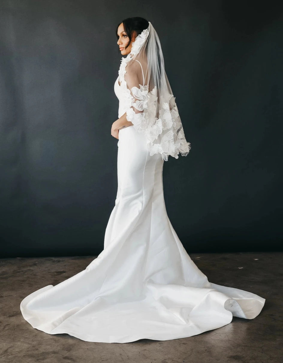 3D flowers and Hand Sewn Beadwork Veil