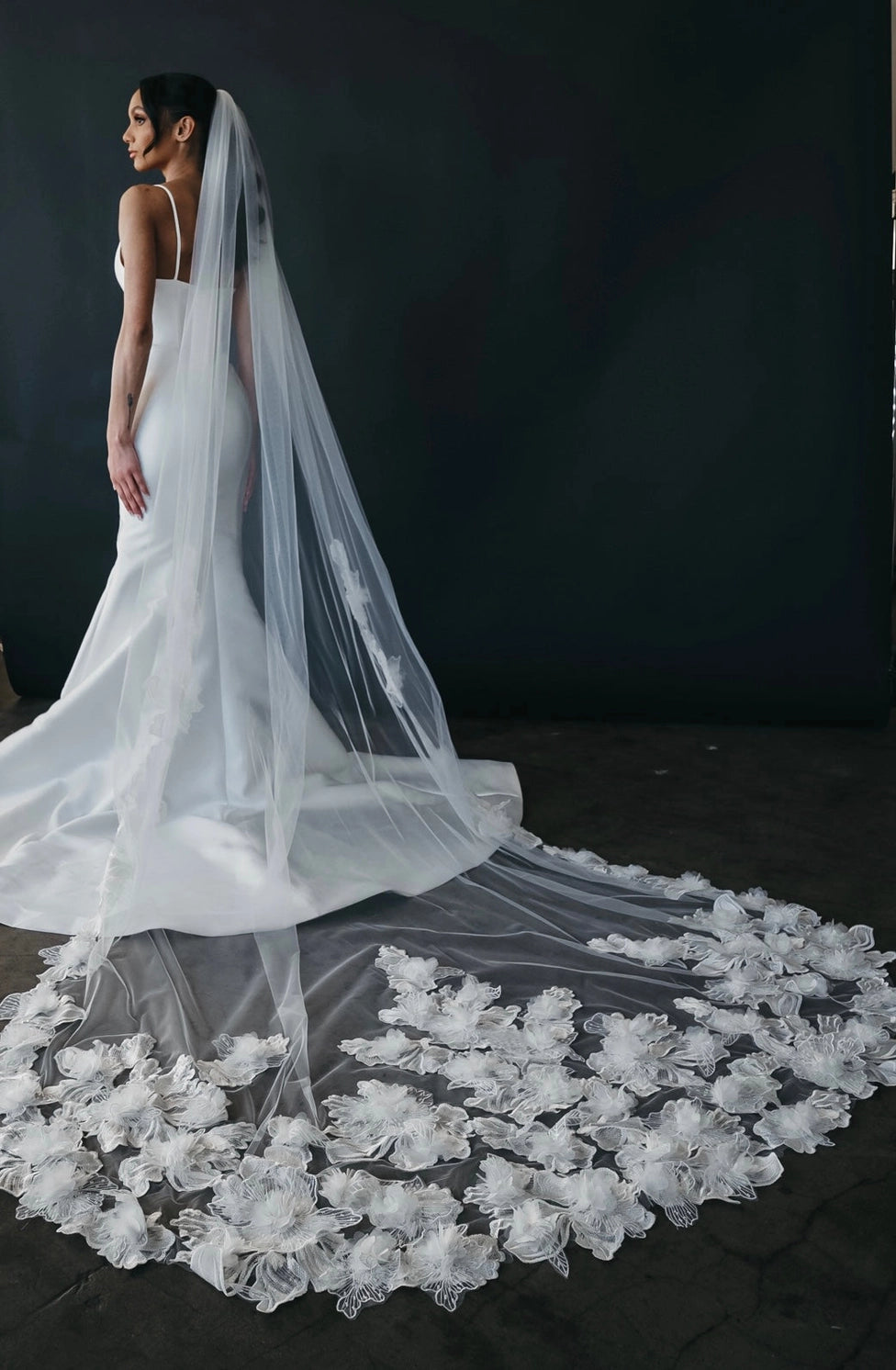 3D flowers and Hand Sewn Beadwork Veil