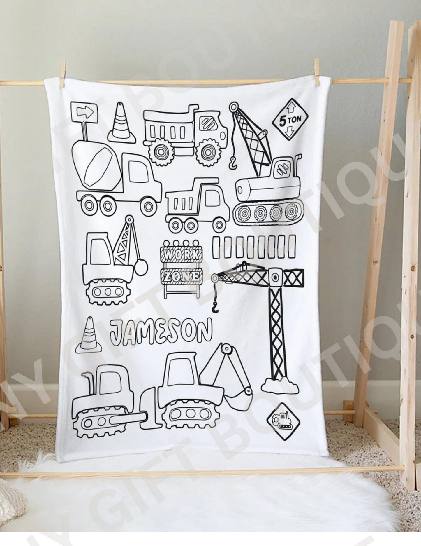 Construction Color and Cuddle Personalized Blanket