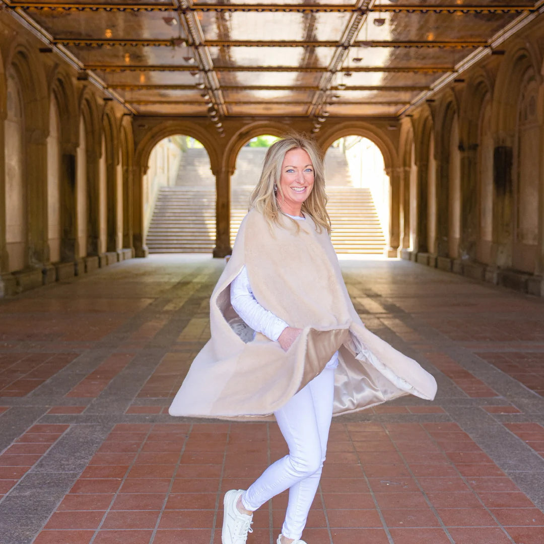 Ts Luxe Faux Fur Camel Poncho