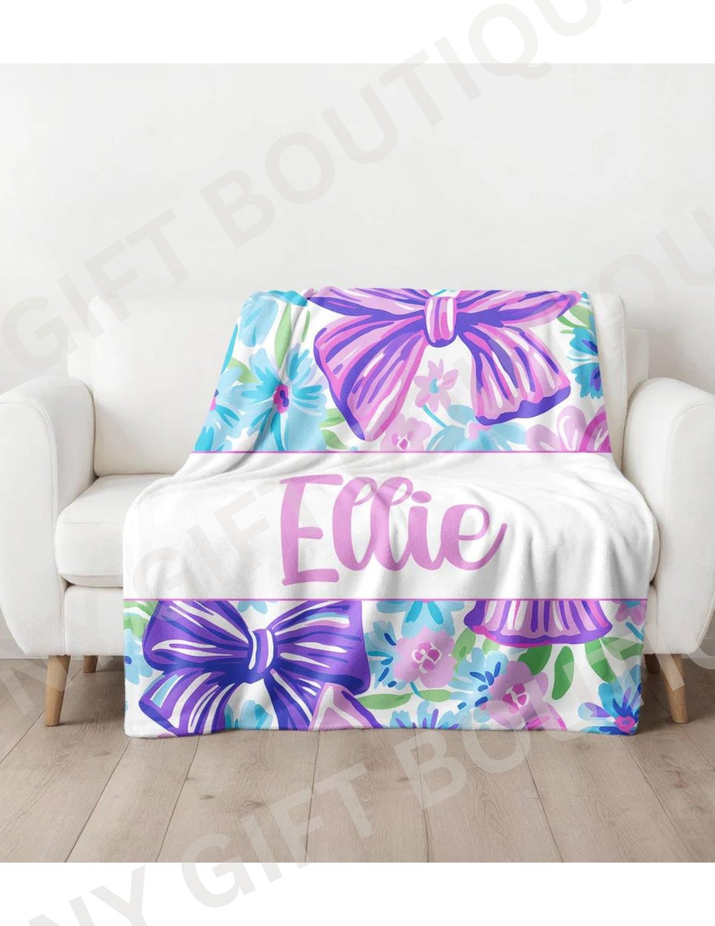 Purple Bow Personalized Blanket