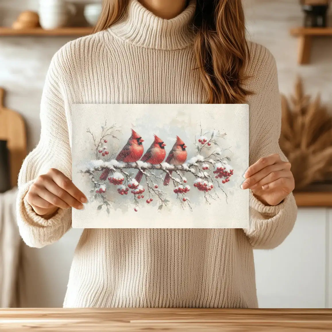 Red Cardinals Tempered Glass Cutting & Serving Board