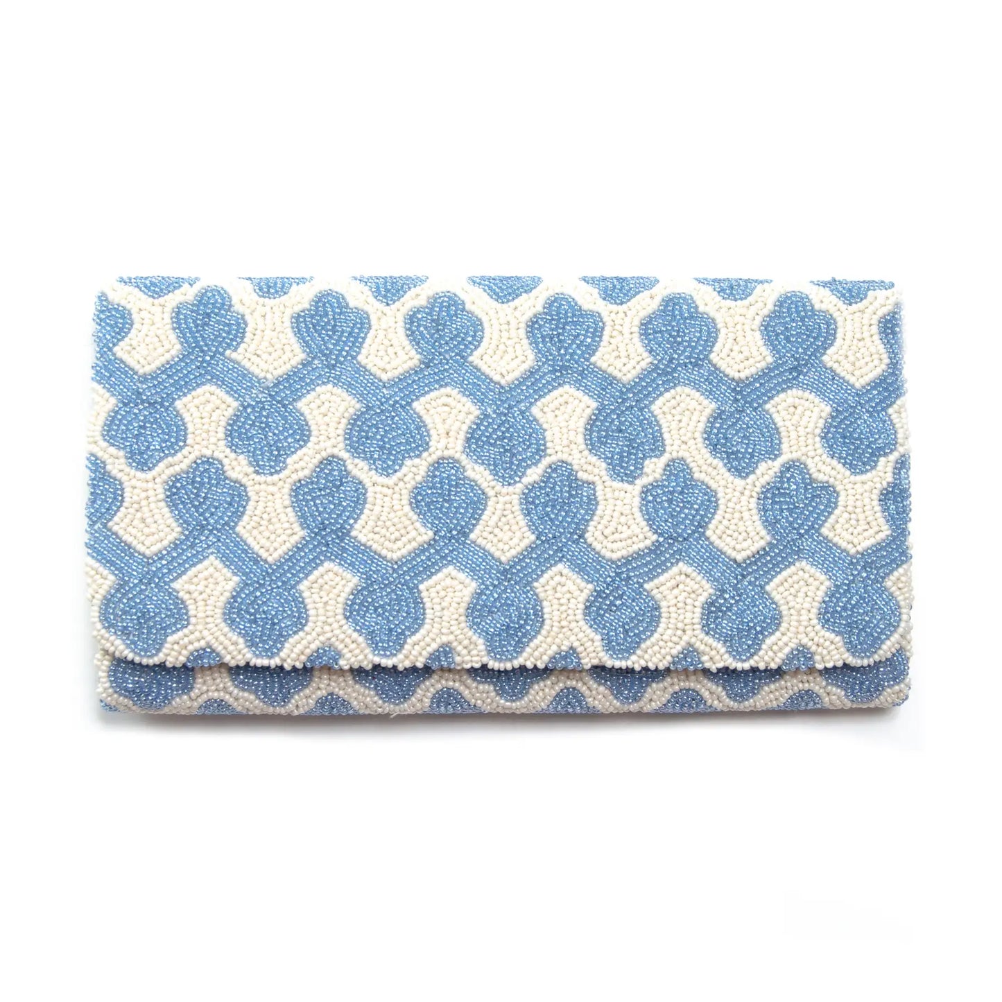Light Blue & White Beaded Clutch Bag