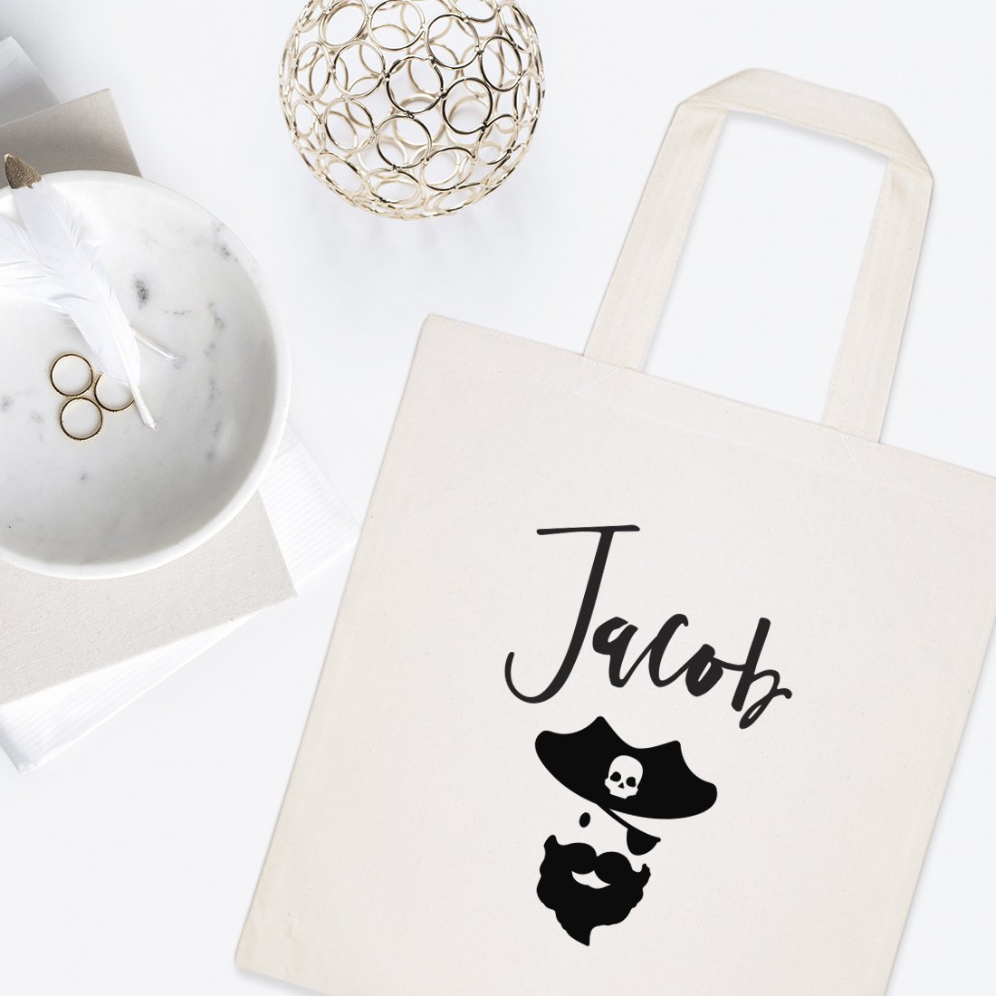 Personalized Name Pirate Kids Canvas Tote Bag