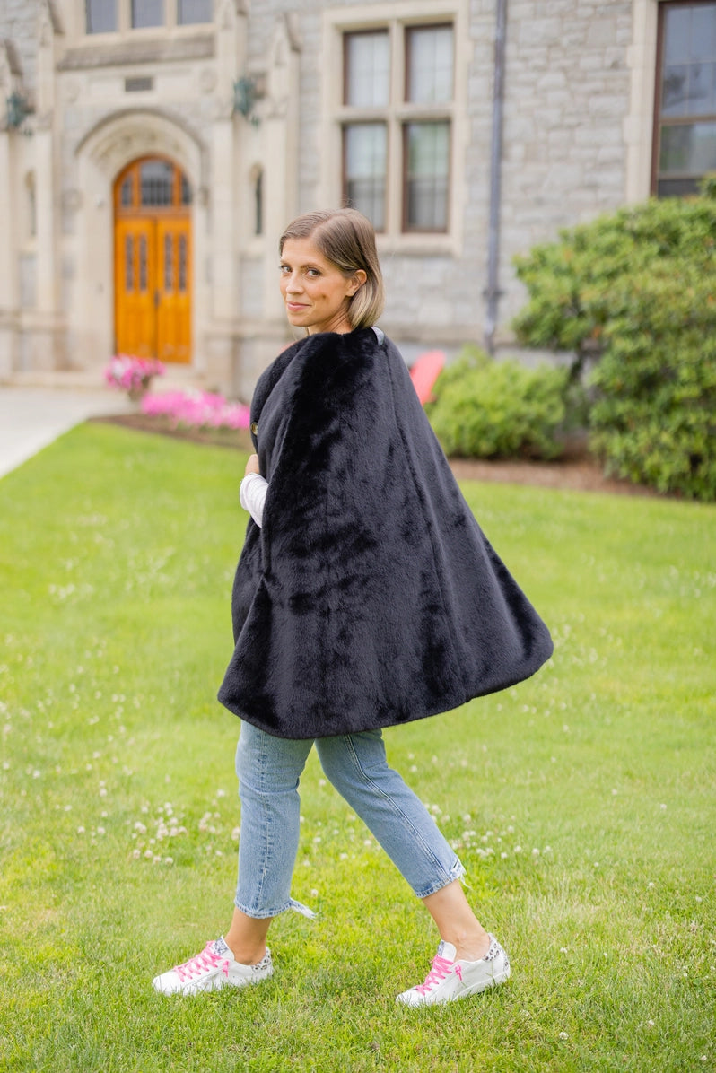 Ts Luxe Black Faux Fur Poncho