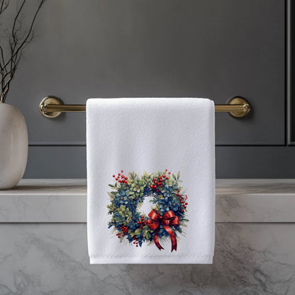 Winter Holiday Wreath Fingertip Towel