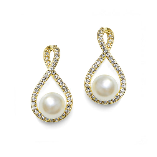Gold Eternity Symbol Cubic Zirconia Earrings with Pearl