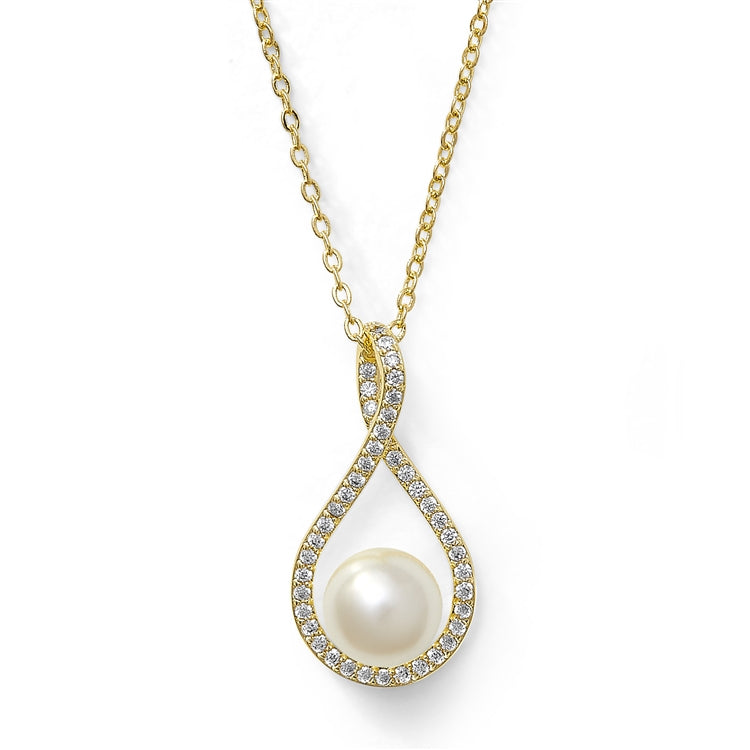 Gold Eternity Symbol Cubic Zirconia Necklace with Pearl