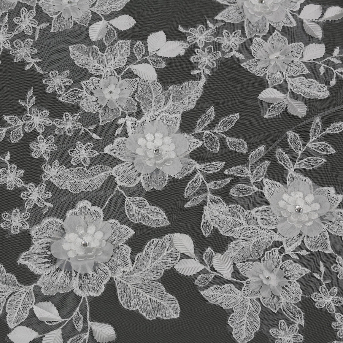 Organza Flowers Embroidered Lace Bridal Veil 120" - Ivory - NY Gift Boutique
