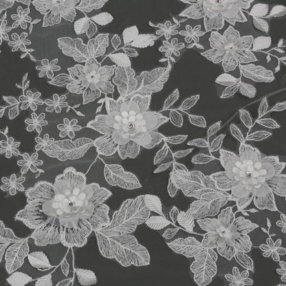 Organza Flowers Embroidered Lace Bridal Veil 120" - Ivory - NY Gift Boutique