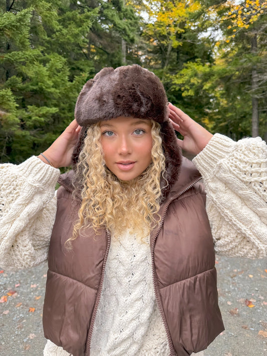 Padded Faux Fur Trapper Beanie Hat