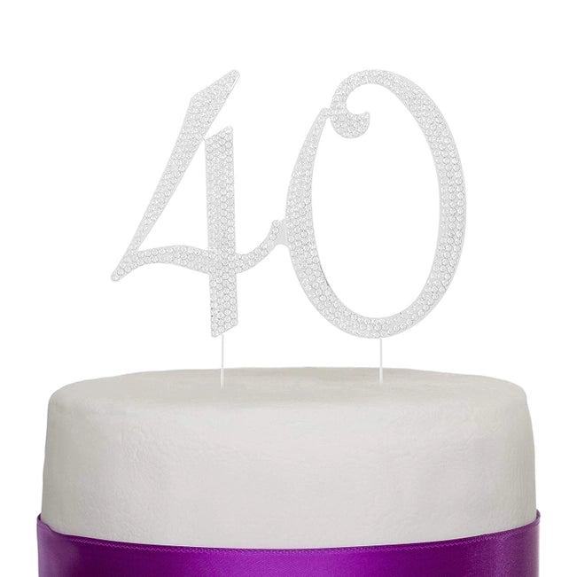 Silver 40 Crystal Cake Topper