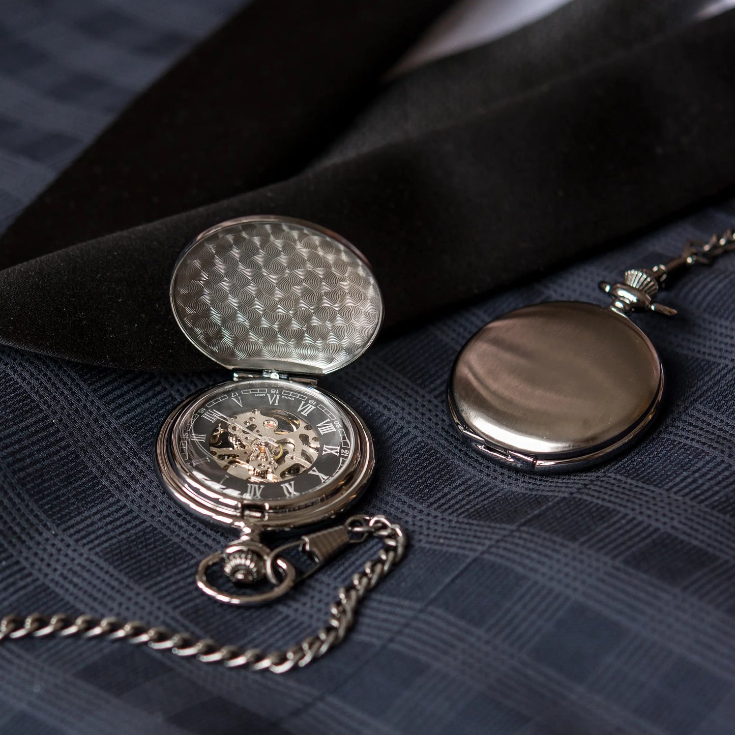 Grey Metal Mechanical Pocket Watch & Fob - Blank