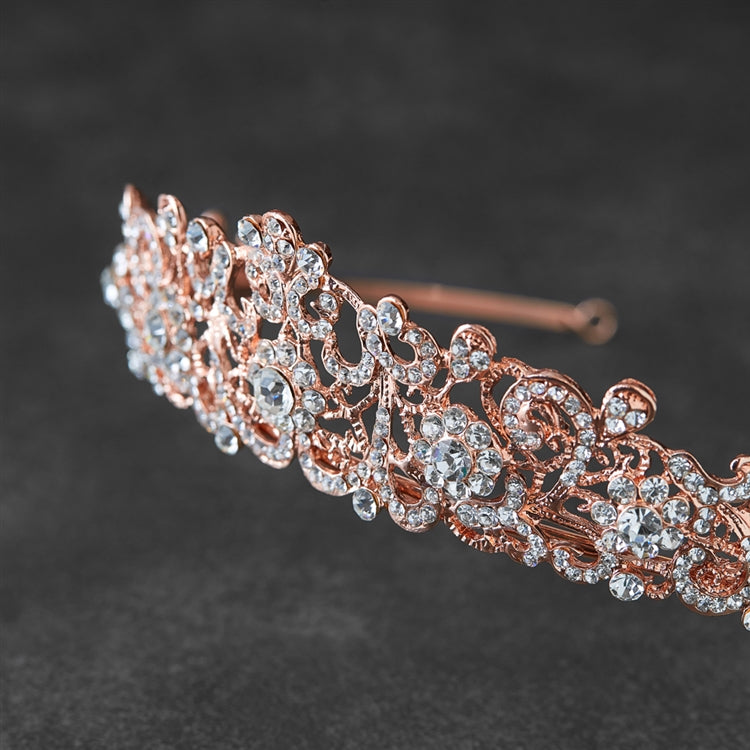 Vintage Filigree Rose Gold Tiara with Clear Crystals