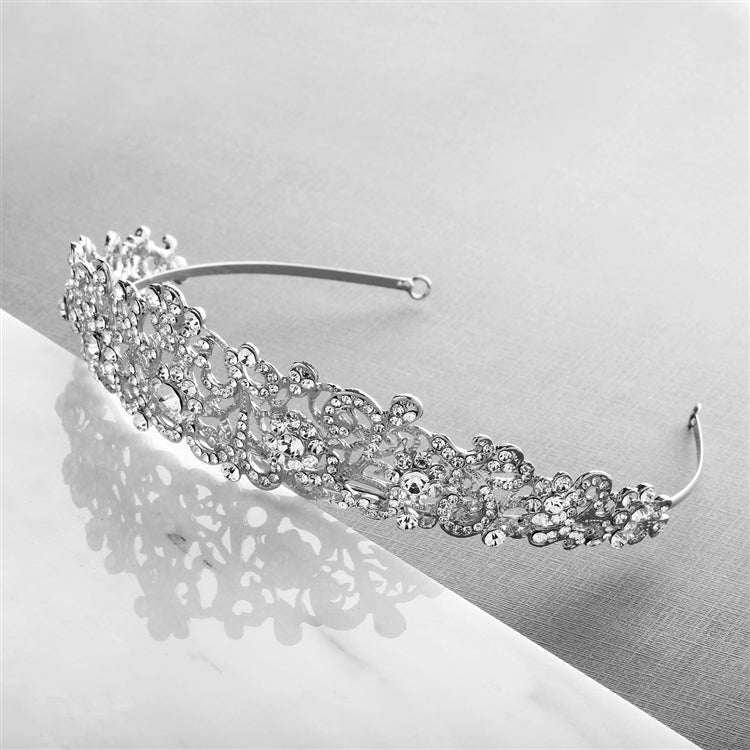 Vintage Filigree Silver Tiara with Clear Crystals