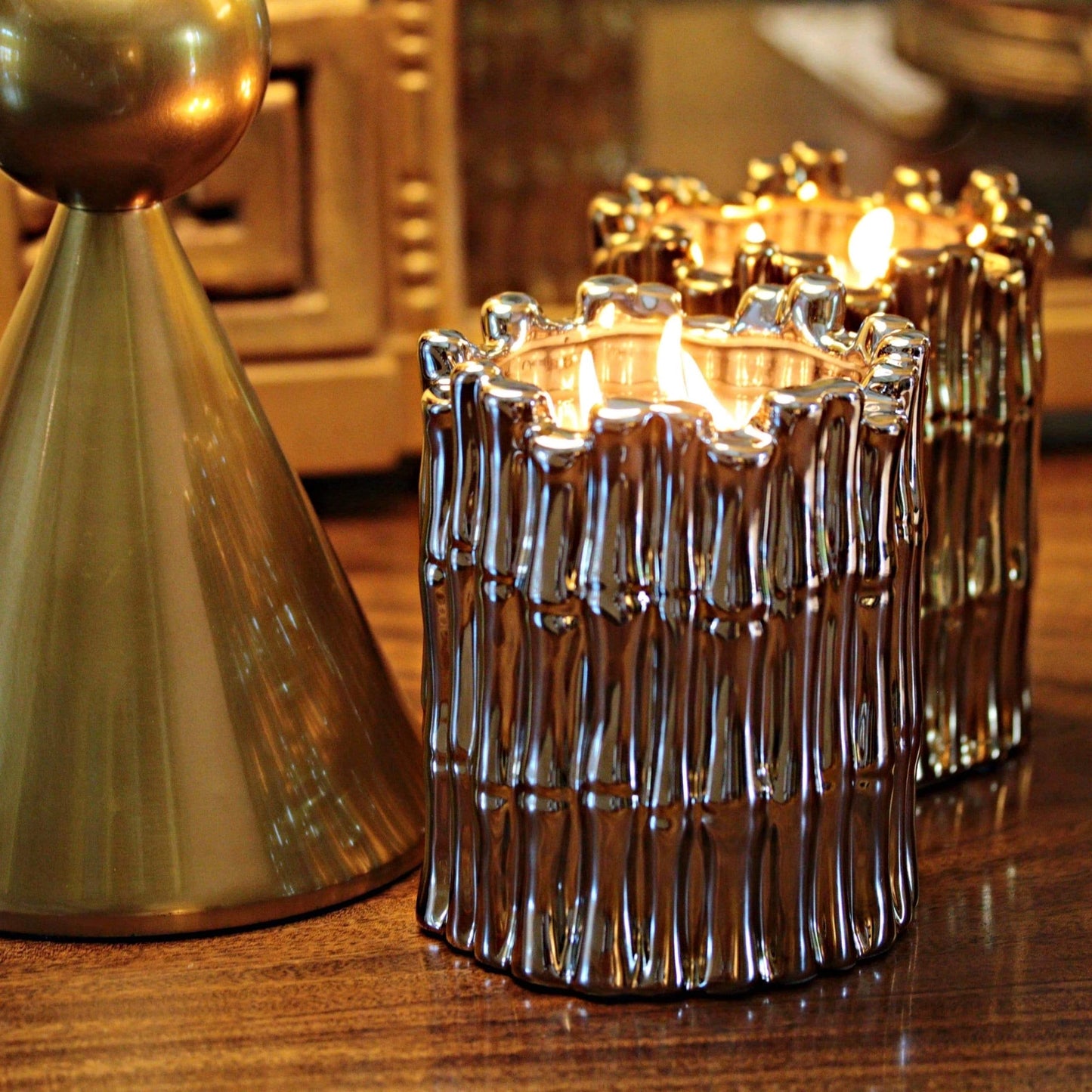 Silver Sagano Bamboo Candle