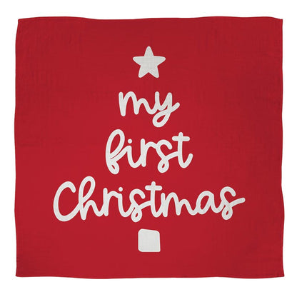 Swaddle Blanket + Plush Bear Rattle - My First Christmas